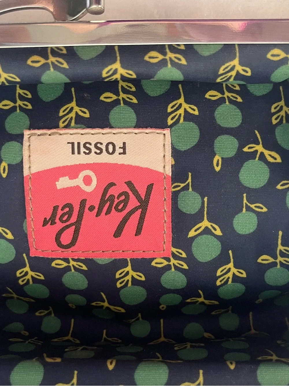 Fossil Key-Per Floral Clasp make up bag - Blue & Green